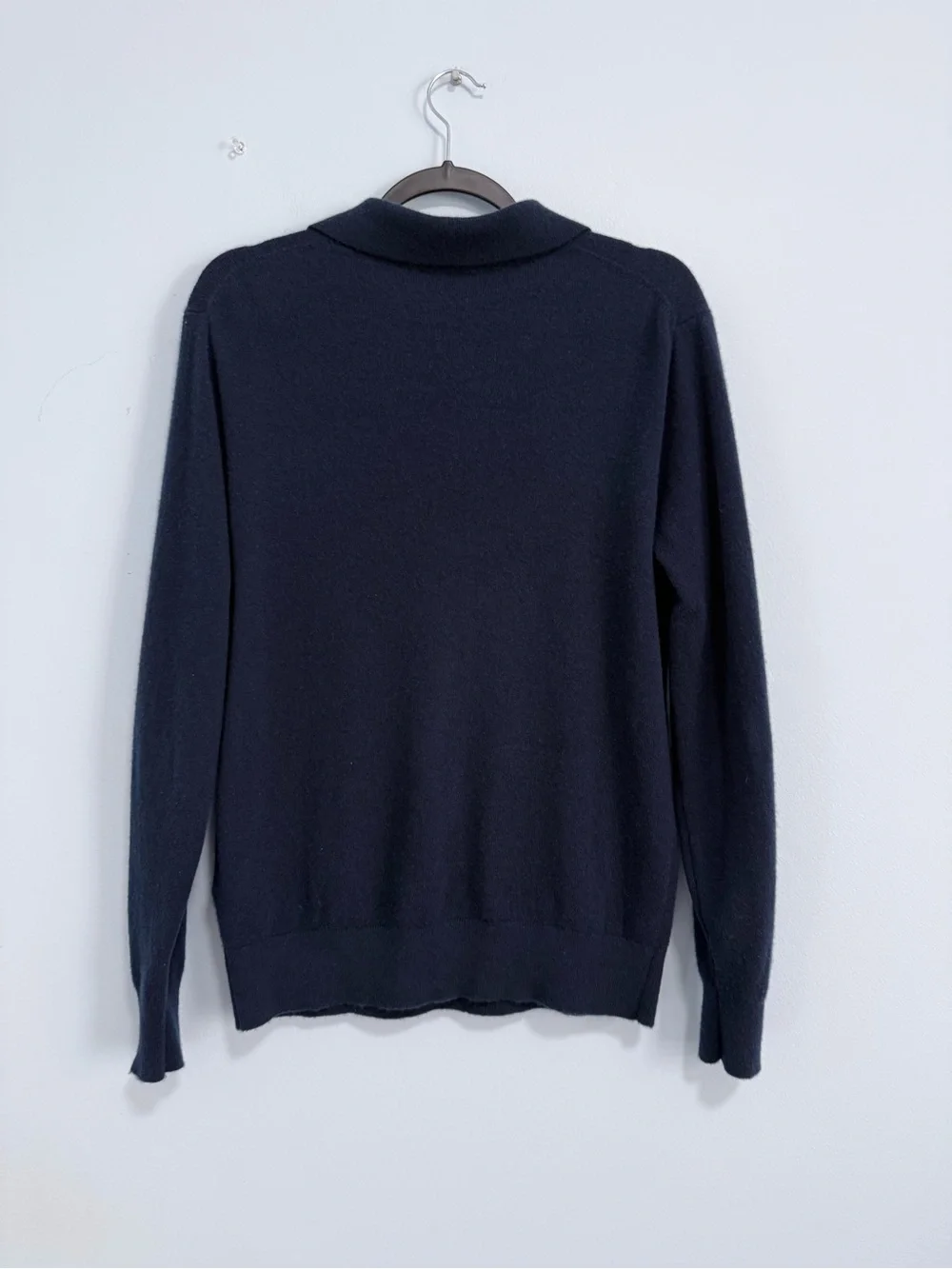 J.Crew Men’s 100% Cashmere Polo Sweater Size M Navy Blue Long Sleeve